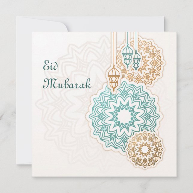 Happy eid mubarak with lanterns and decorations holiday card (Front)