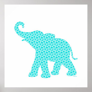 Happy Elephant Art Green Pattern Modern Poster