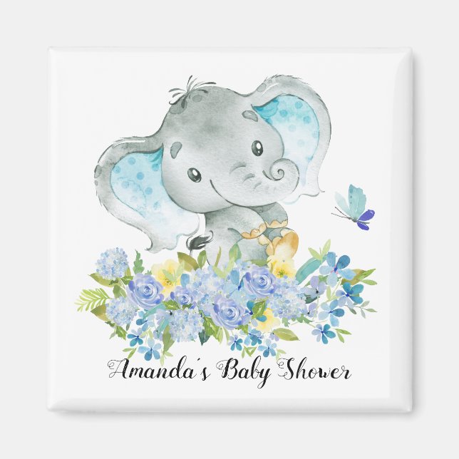 Happy Elephant Baby Boys Shower Favour Magnet (Front)