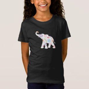 Happy Elephant-Big-Flower Pattern Modern T-Shirt