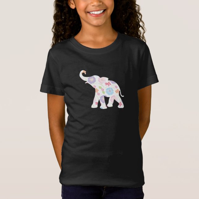 Happy Elephant-Big-Flower Pattern Modern T-Shirt (Front)