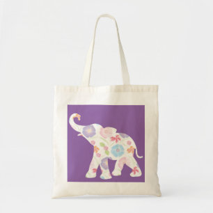 Happy Elephant-Big-Flower Pattern Modern Tote Bag