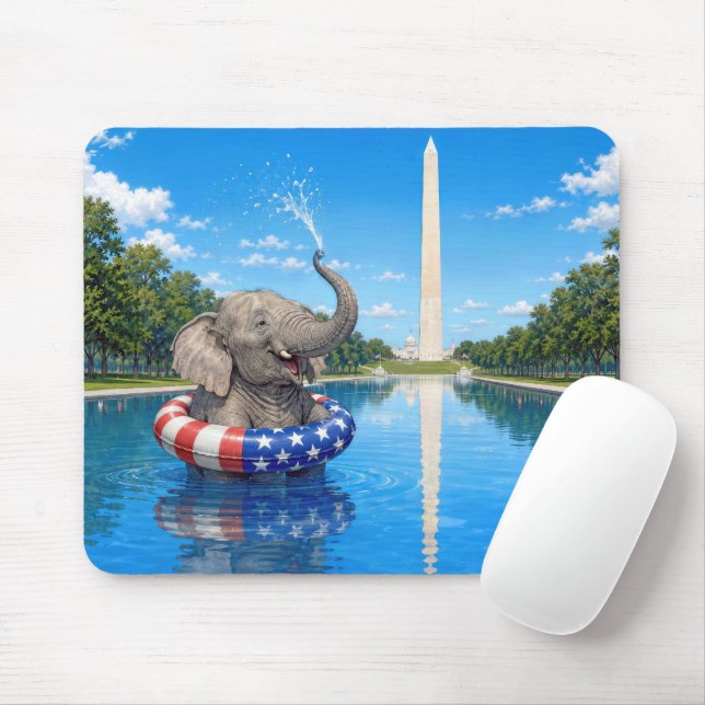 Happy Elephant in the Reflecting Pool Mouse Pad (With Mouse)
