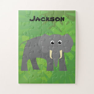 Happy Elephant Little Kids Personalized Jigsaw Puzzle