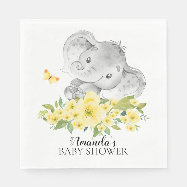 Happy Elephant Neutral Baby Shower Paper Napkins (Front)