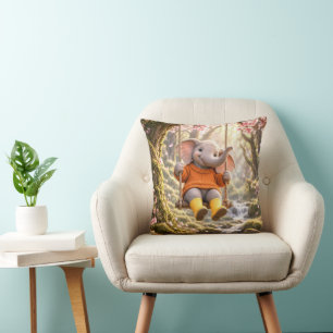 Happy Elephant on Cherry Tree Swing Cushion