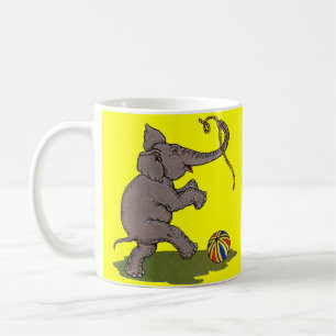 happy elephant playing with rope and ball coffee mug