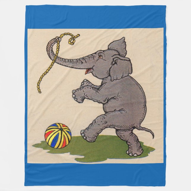 happy elephant playing with rope and ball fleece blanket (Front)
