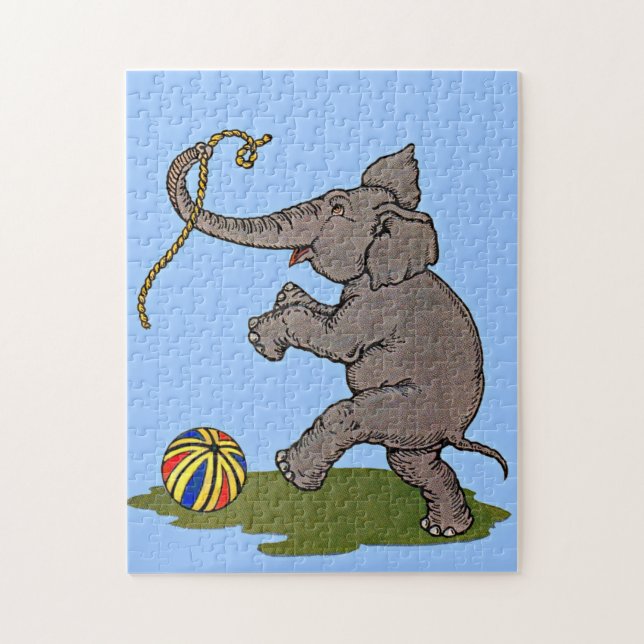 happy elephant playing with rope and ball jigsaw puzzle (Vertical)