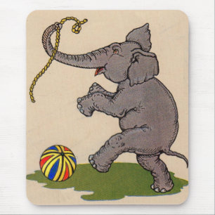 happy elephant playing with rope and ball mouse pad