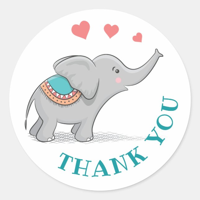 Happy Elephant Thank You Classic Round Sticker (Front)