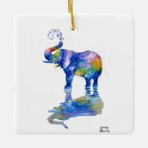 Happy elephant watercolor painting ceramic ornamen ornament