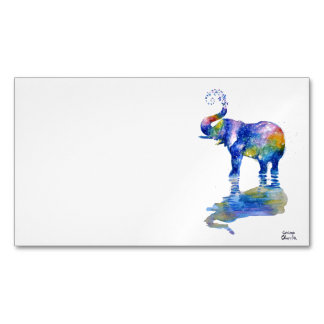 Happy elephant watercolor painting magnetic business card