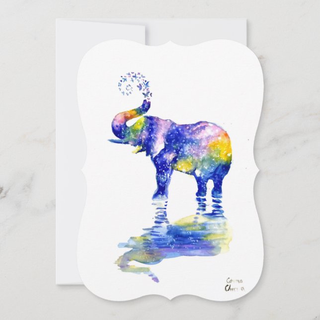 Happy elephant watercolor painting save the date (Back)
