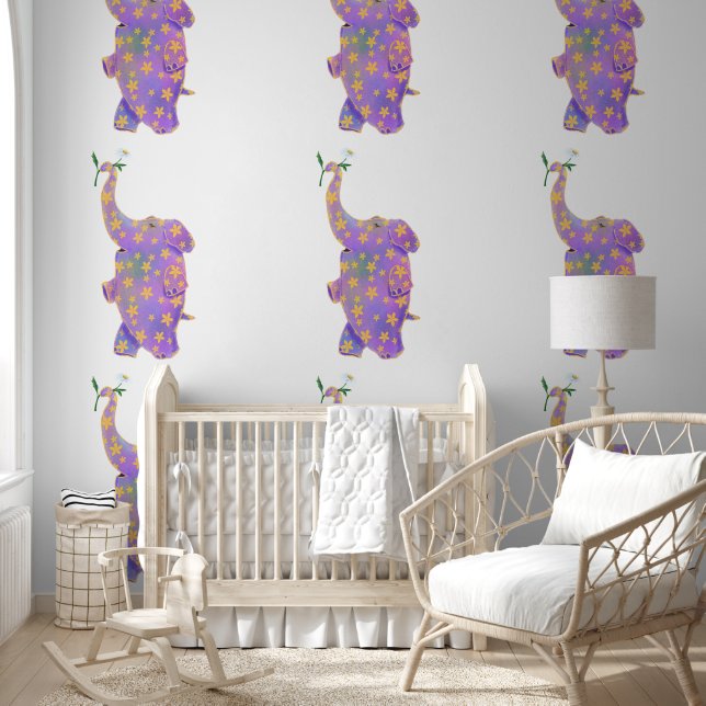 Happy Elephant with Daisy Wallpaper (Kids)