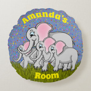 Happy Elephants Round Pillow