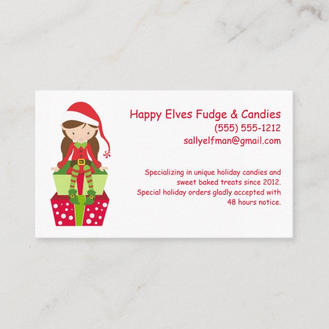 Happy Elf Customisable Small Business Bakery Candy Business Card (Front)