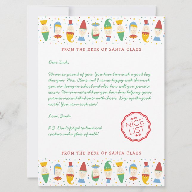 Happy Elf Holiday Letter from Santa Card (Front)