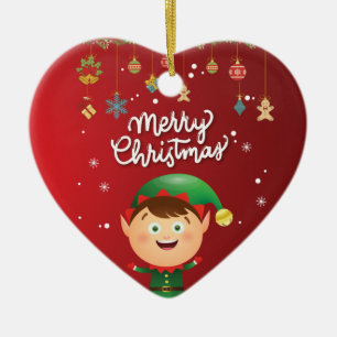 Happy Elf Red Merry Christmas Ceramic Tree Decoration