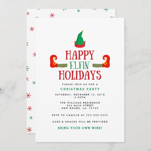 Happy Elfin Holidays Christmas Party Invitation (Front/Back)