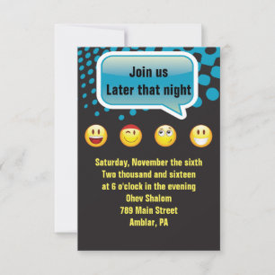 HAPPY EMOJI Bar Bat Mitzvah Party Reception Card