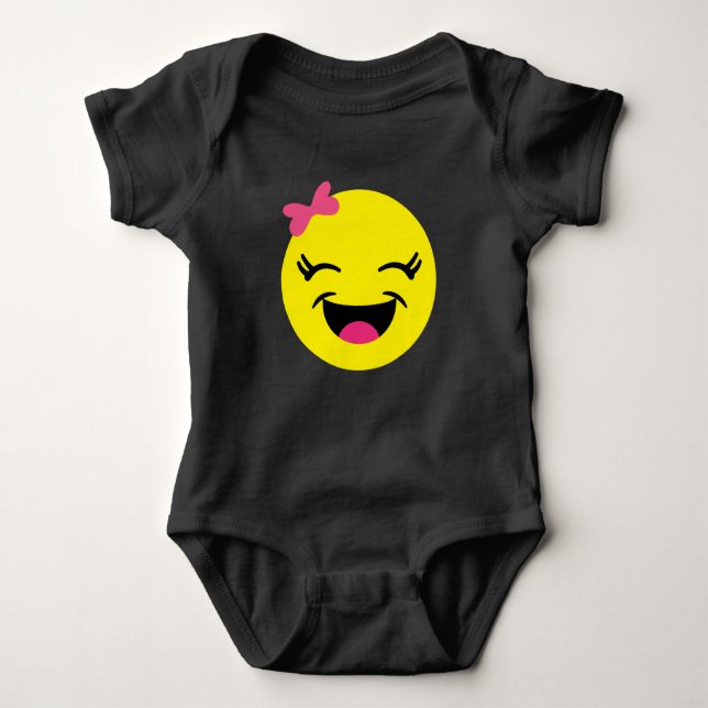 Happy Emoji Girl Baby Bodysuit (Front)