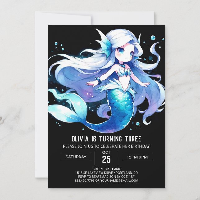 Happy Enchanted Mermaid Birthday Invitation (Front)