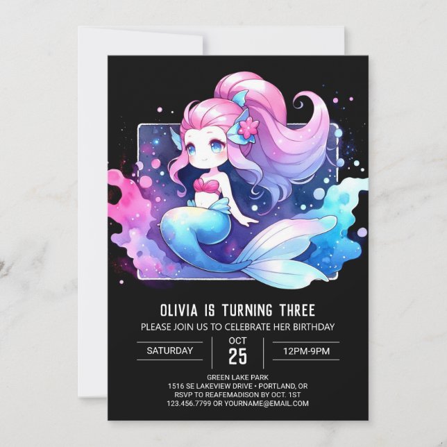 Happy Enchanted Mermaid Birthday Invitation (Front)