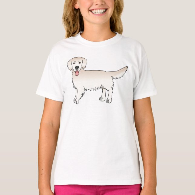 Happy English Cream Golden Retriever Cartoon Dog T-Shirt (Front)