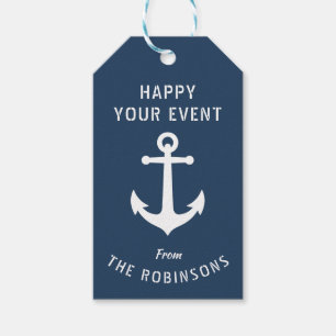 Happy Event Your Name Vintage Boat Anchor Sea Blue Gift Tags