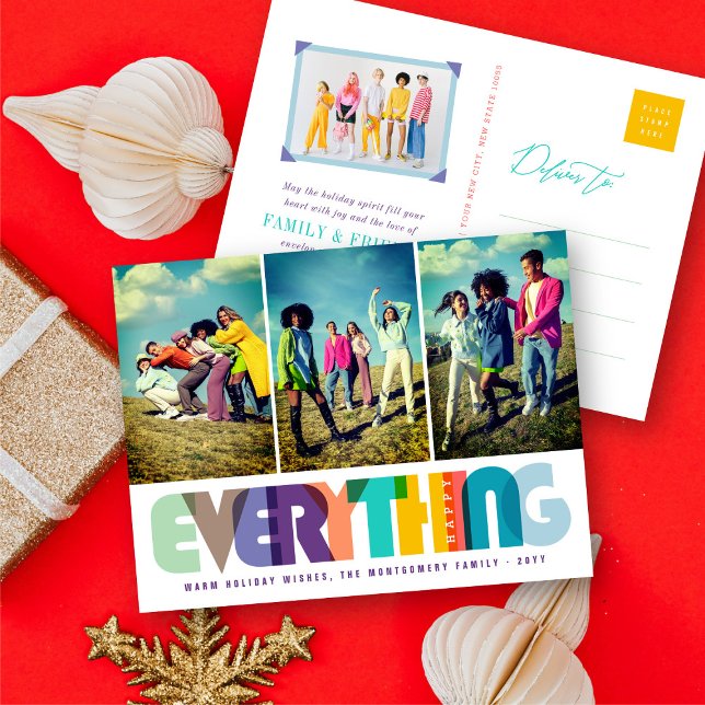 Happy Everything Colourful Typography Modern Photo Holiday Postcard (Creator Uploaded)