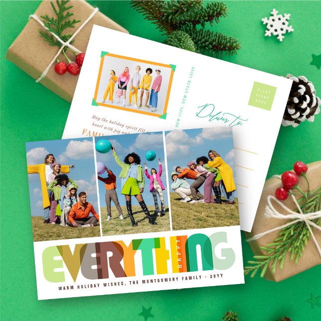 Happy Everything Colourful Typography Modern Photo Holiday Postcard (Creator Uploaded)