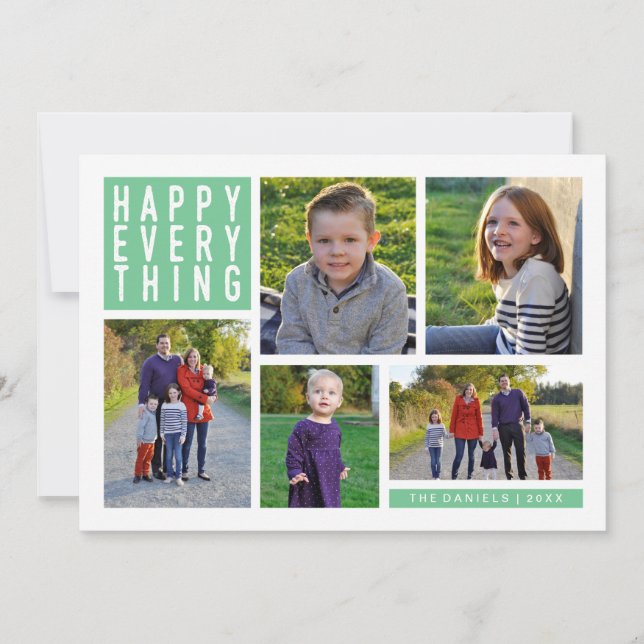 Happy Everything Five Photo Holiday Card (Front)