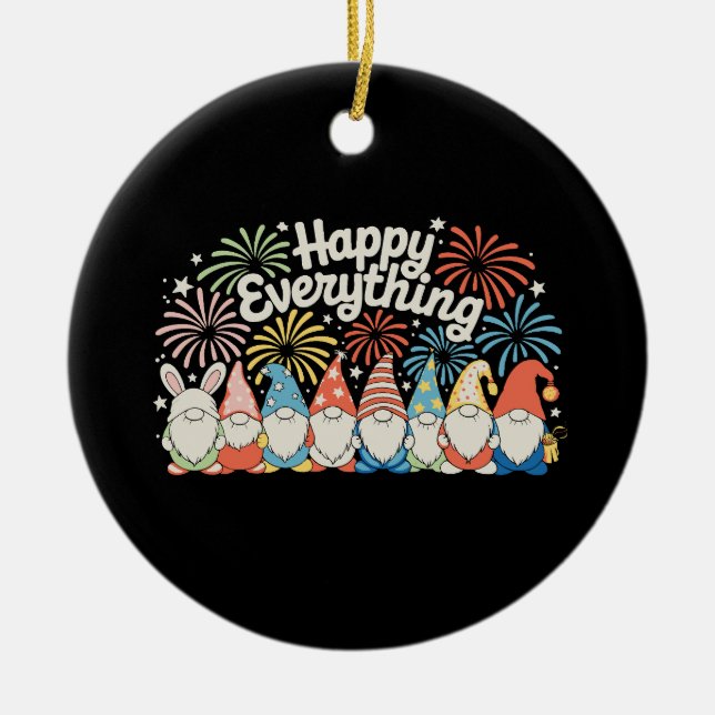 Happy Everything Gnomes All Year Every Holiday Ceramic Tree Decoration (Front)