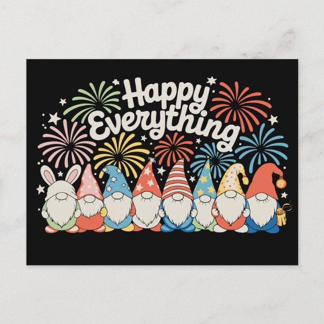 Happy Everything Gnomes All Year Every Holiday Postcard (Front)
