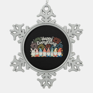 Happy Everything Gnomes All Year Every Holiday Snowflake Pewter Christmas Ornament