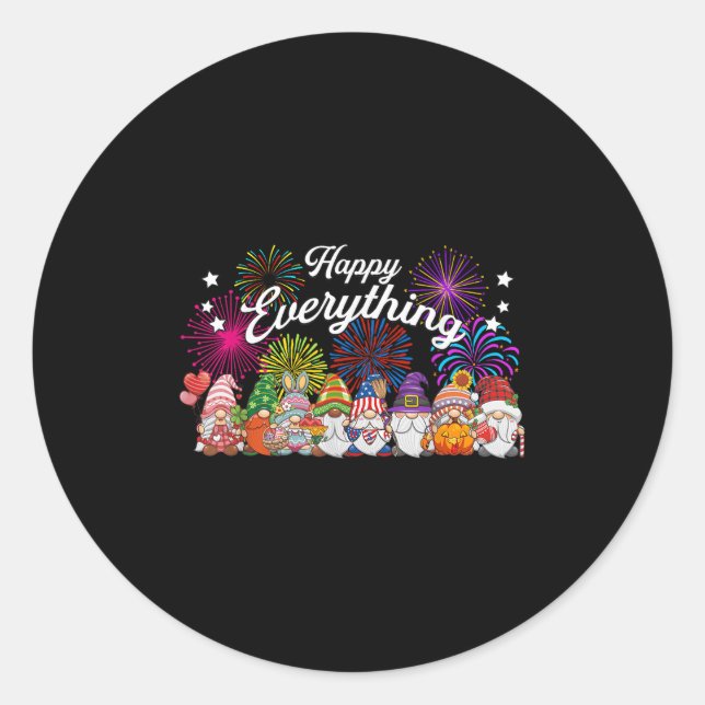 Happy Everything Gnomes For All Year Every Holiday Classic Round Sticker (Front)