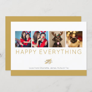 Happy Everything Holiday Four Photo Gold Foliage Invitation
