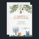 Happy Everything Holiday Greeting Card<br><div class="desc">One holiday card for everyone featuring Christmas ornaments ganging from pine branches, a menorah, dreidels and a present. (Vector created by freepik - www.freepik.com). The card is easy to customise with your wording, font, font colour, paper shape and choice of paper type. Not exactly what you're looking for? All our...</div>