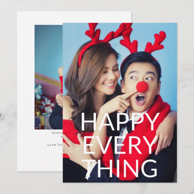 Happy Everything Holiday Photo Overlay Typography Card (Front/Back)