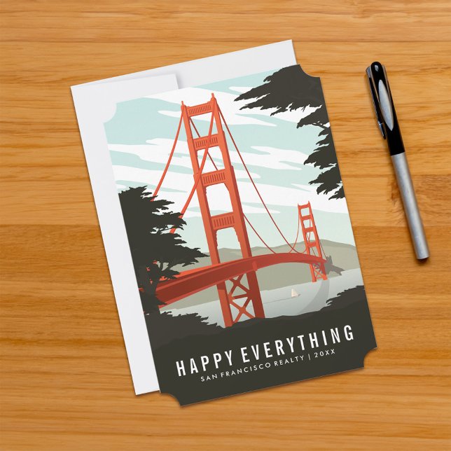 Happy Everything in San Francisco Holiday Card (Card on table)