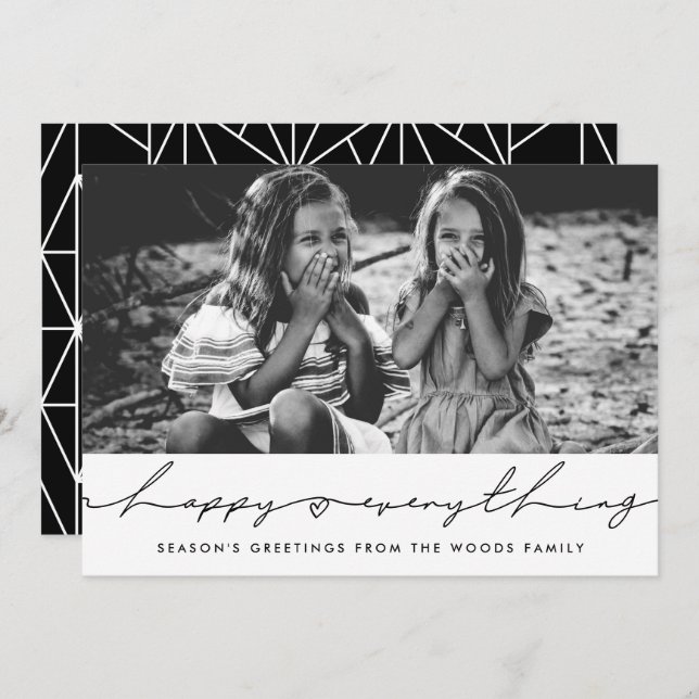 Happy Everything Modern Handwritten Script Photo Holiday Card (Front/Back)