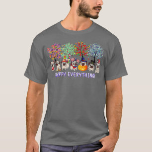 Happy Everything pug dog Seasons All Year Tree lov T-Shirt