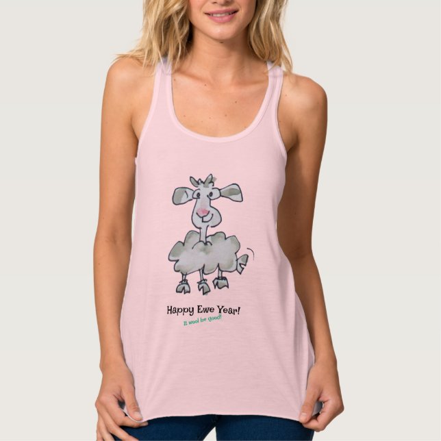 Happy Ewe Year! It wool be good Cartoon Sheep Singlet (Front)