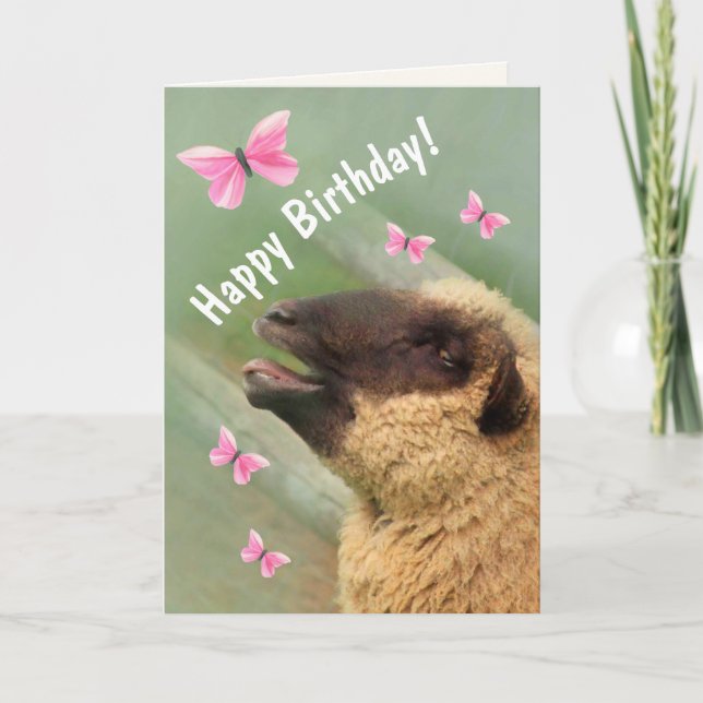Happy Excited Sheep Birthday Card (Front)
