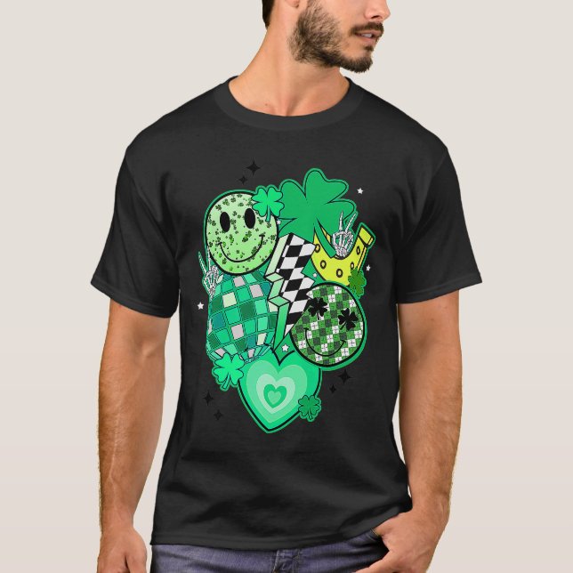 Happy Face And Disco Ball Lucky Shamrock C Patrick T-Shirt (Front)