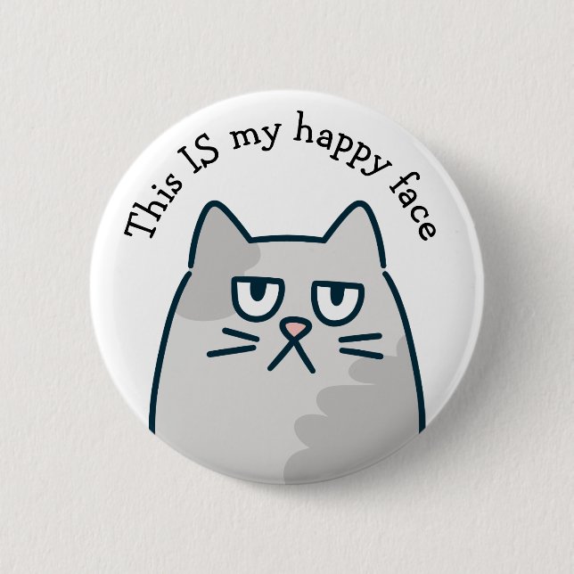 Happy Face Cat 6 Cm Round Badge (Front)