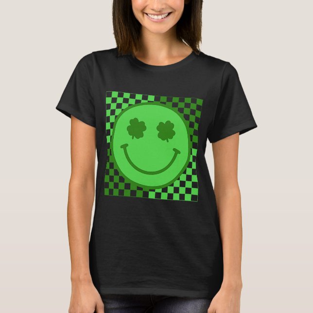 Happy Face Checked Shamrock Green C Boy Girl T-Shirt (Front)
