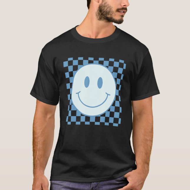 Happy Face Chequered Pattern Smile Face Meme T-Shirt (Front)