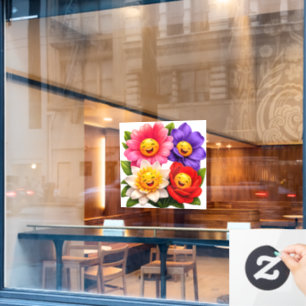 Happy face, colourful flowers business window de